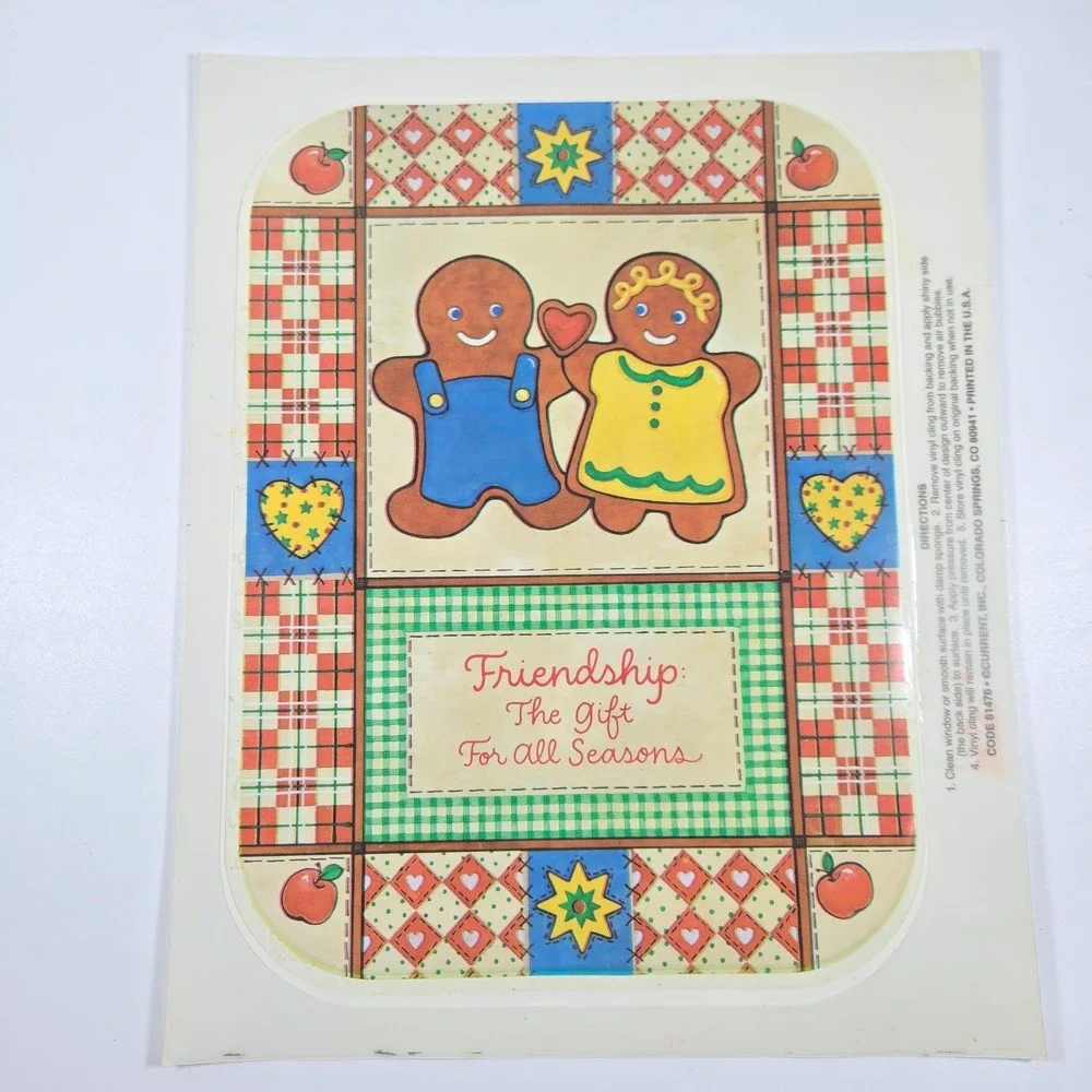 Window‎ Clings Vtg 90s Holiday Christmas Angels Snowman Gingerbread USA